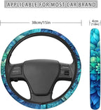 Green Bohemian Flower Steering Wheel Protection for Automotive Steering Wheel Covers, Sweat Absorption Comfort Grip for Driver Women Men