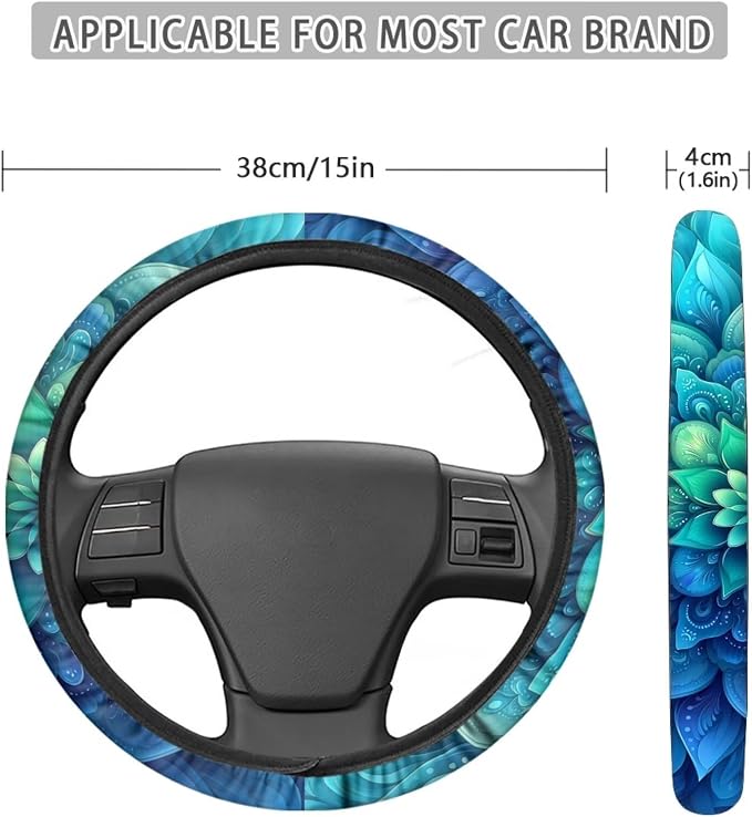 Green Bohemian Flower Steering Wheel Protection for Automotive Steering Wheel Covers, Sweat Absorption Comfort Grip for Driver Women Men