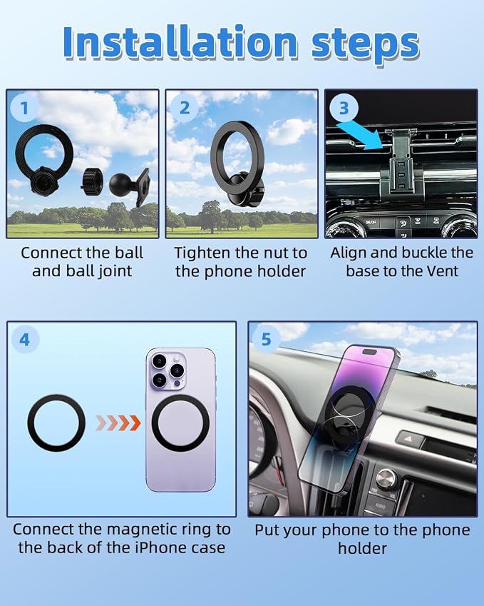 PZK Car Phone Mount for Chevy Trax 2024 2025 Accessories Custom Air Vent | Chevy Magnetic Car Phone Holder Compatible with MagSafe Hands Free 360° Rotation Cell Phone Cradles for All Smartphone