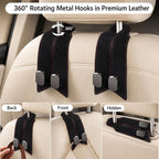 2Pcs Car Headrest Hooks with Premium Leather, Upgraded Double Metal Hooks with Anti-Drop Design, Universal Back Seat Hanger for Bags, Coats, Purses and Groceries (Classic Black)