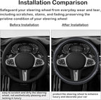 Black Line Punching Car Steering Wheel Cover, Microfiber Leather Sports, 14.5-15 in Universal Leather Wheel Covers, Breathable Fashion Anti-Slip, Steering Wheels Accessories for Men Women