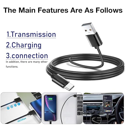 Car Carplay Charging Cable Cord, 6ft USB A to USB C Cable for iPhone 17/16/15/14 Series, Apple Carplay Charging Cord for iPad Pro/Air 10th/5th Gen/Max Plus
