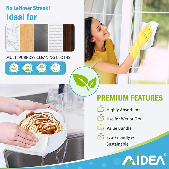 AIDEA Microfiber Cleaning Cloth White 20PK, Cleaning Rags, 11.5"x 11.5" | Microfiber Towel for Cars, Lint Free Cloth, Kitchen Towels Dusting Cloth, Wash Cloths, Dish Rags for Home, Kitchen