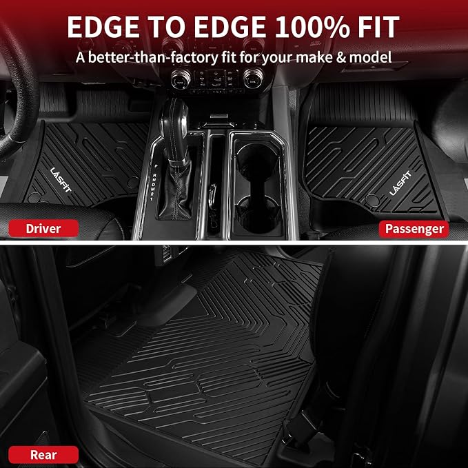 Floor Mats for Ford F250 F350 2012-2016 Super Duty Crew Cab Without Manual Transfer Case Shifter All Weather Protector TPE Car Carpet Floor Liners, 1st & 2nd Rows, 3pc Black