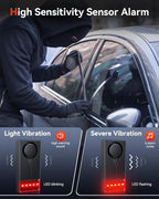 Car Anti-Theft Vibration Alarm, 108dB Automobile Vibration Sound & Light Alert, Wireless Remote Car Alert Automotive Warning Interior Safety Light