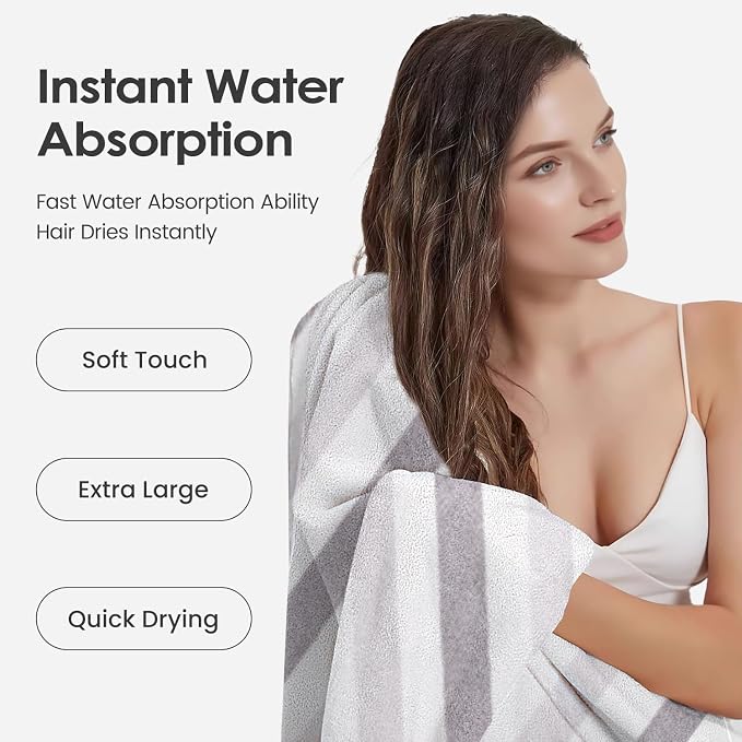 Microfiber Bath Towels, 30" x 60", Cabana Stripe Grey, Set of 2 | Hanging Loop,Large, Soft, Super Absorbent, Fast Drying, Perfect for Hair Wrap, Sport, Fitness, Yoga