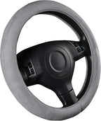 Car Steering Wheel Cover,14.5-15 Inch Gray Faux Suede Universal Memory Foam Auto Steering Wheel Covers Breathable Anti-Slip Odorless Steering Wheels Accessories for Men Women