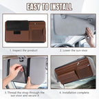 Car Visor Organizer, Leather Multi-Pocket Auto Sun Visor Storage Pouch with Sunglasses Holder, Card Holder, Zipper Pocket, Net Pocket, Pen Slot, Universal Interior Car Accessories (Brown)