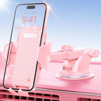 Pink Phone Holder for Your Car [Sturdy & Durable] [Powerful Suction] Dashboard Windshield Air Vent Car Phone Holder Hands Free Phone Mount for Car for iPhone Android, Pink Car Accessories