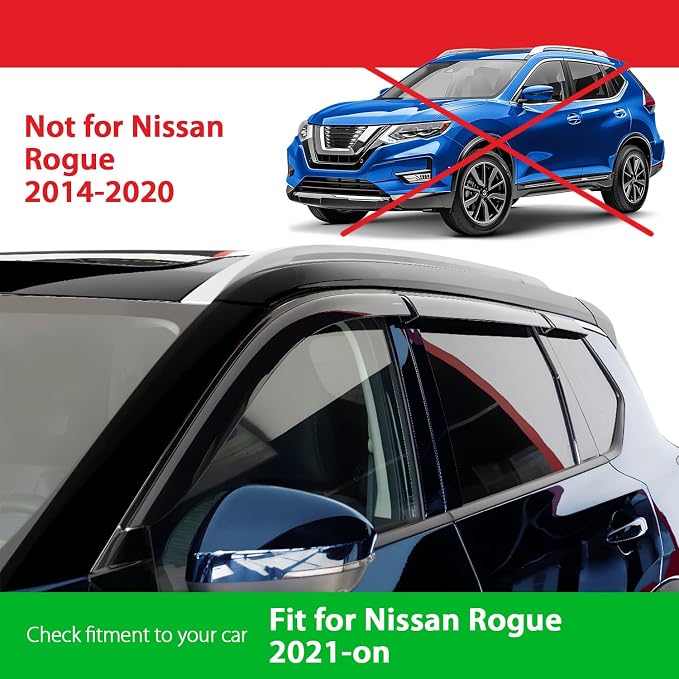 Goodyear Shatterproof Window Deflectors for Nissan Rogue 2021-2026, Tape-on Rain Guards, Window Visors, Vent Deflector Visor, Car Accessories,6 pcs. - GY008635