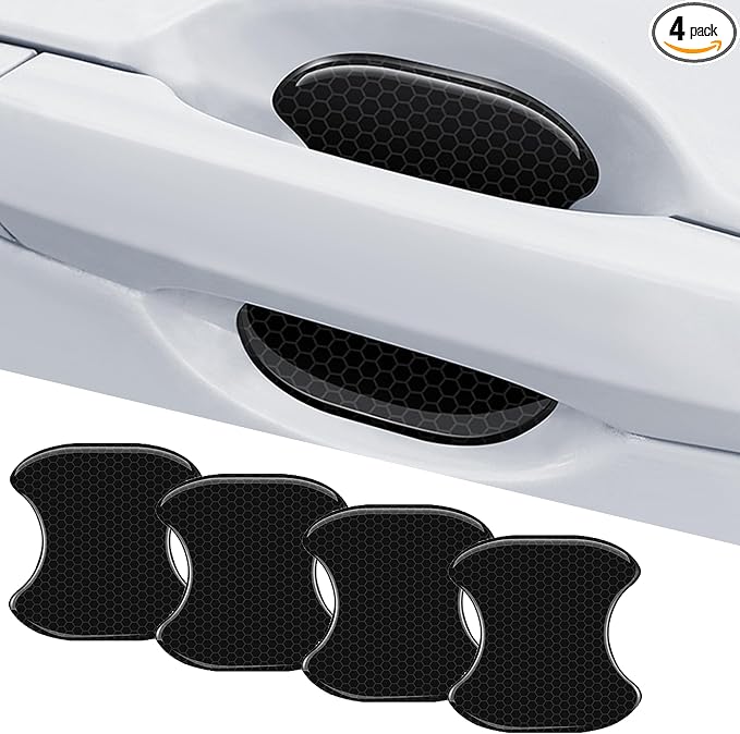 4Pcs Reflective Car Door Handle Bowl Sticker, Car Door Handle Protective Sticker Anti-Scratch, Scratch Collision Protection Guard Universal for SUV Truck RV, Auto Exterior Decor (Black-2)