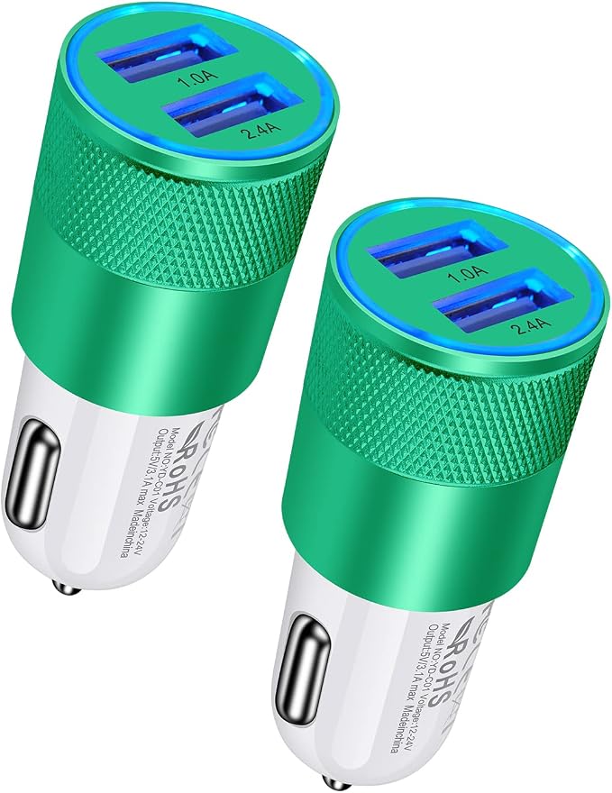 Dual Port Car Phone Charger, [2Pack] 3.4a Fast Charge USB Cargador Carro | Lighter Adapter Cigarette Auto Power Adapter Block for iPhone, Samsung Galaxy, Google Pixel, LG, Motorola, GPS, LED Light Car