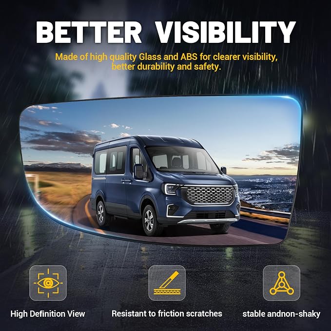 Driver Lower Side Mirror Glass Compatible with 2015-2025 Ford Transit 150 250 350 2023-2025 E-Transit Replace BK3Z17K707B BK3Z17K707C