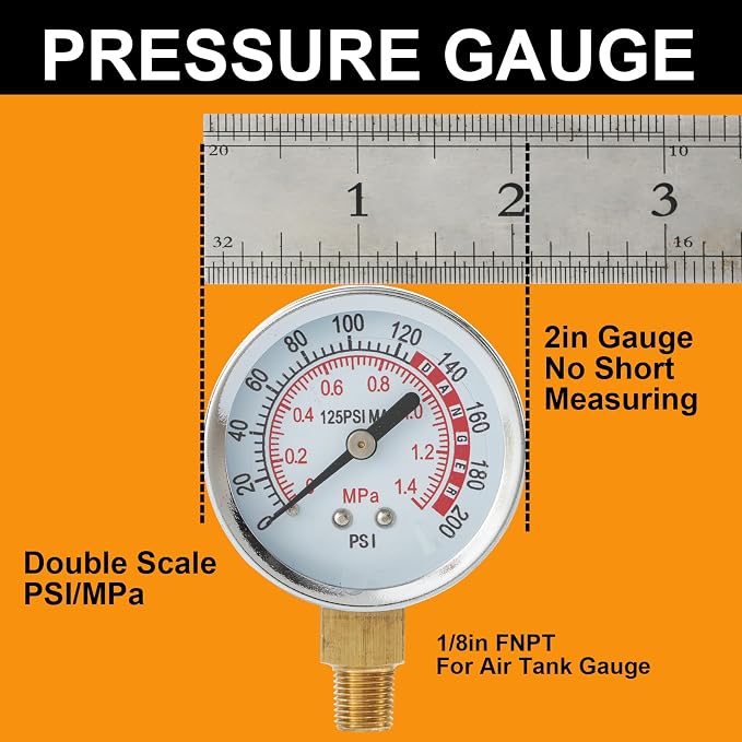 2pack Air Tank Repair Kit Including Safety Valve, 0-200 PSI Pressure Gauge and 4 Feet Air Tank Hose Assembly Kit for Portable Carry Tank