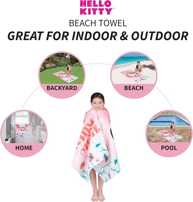 Kids Super Soft Cotton Beach Towel, 58 in x 28 in, Hello Kitty