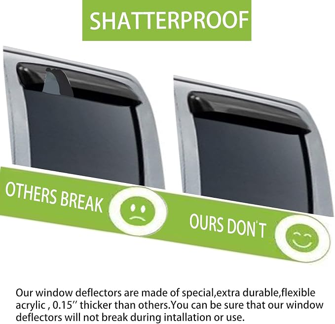 Rain Guards Window Deflectors Visors for 2007-2014 Chevy Silverado/GMC Sierra 1500/2500HD/3500HD Extended Cab, Side Window Deflectors Vent Guard Shade Sun Visor,94040 Dark Smoke Tint,4-Pieces Set