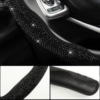 Diamond Bling Car Steering Wheel Cover with Crystal Rhinestones,3PCS Segmented Steering Wheel Protector,Universal for 99% Cars for Women(Black with Black Diamond)