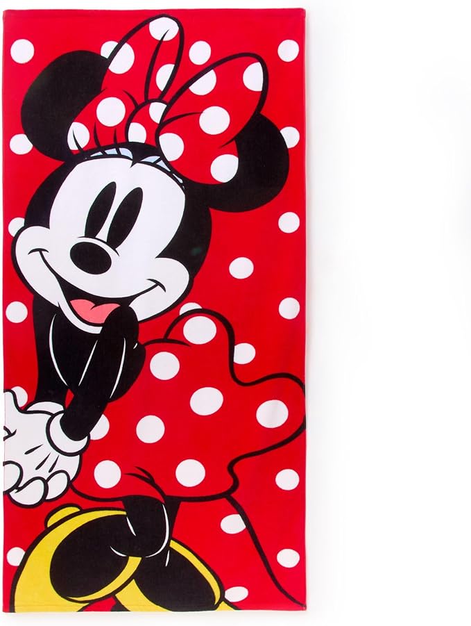 Store Official Minnie Mouse Beach Towel with Minnie Screen Art on Topside - Measures 29" x 58" - Soft & Absorbent for Pool or Beach - Bath Towels for Kids Who Love