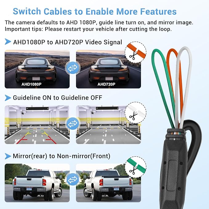 AHD 1080P License Plate Backup Camera, 170 Degree Wide Angle Clear Night Vision Metal Housing Guide Line On/Off Waterproof Reverse Rear View Camera for Car Truck
