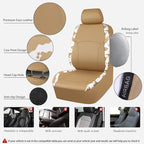 Cow Print Faux Leather Car Seat Covers & Cow Car Mats & Cow Steering Wheel Cover Seat Belt Pads Universal fit for SUV,Van,Saden,Truck Cute Car Accessories Automobile Interior Sets All Beige