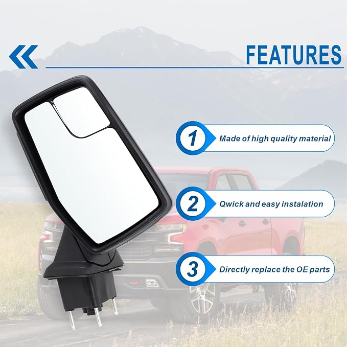 Left Driver Side Mirror Compatible With 2019-2025 Chevy Silverado 1500 With Power Glass Power Folding Heated Turn Signal Puddle Lights Mirror Memory Black Replace#84309683(13Pins)