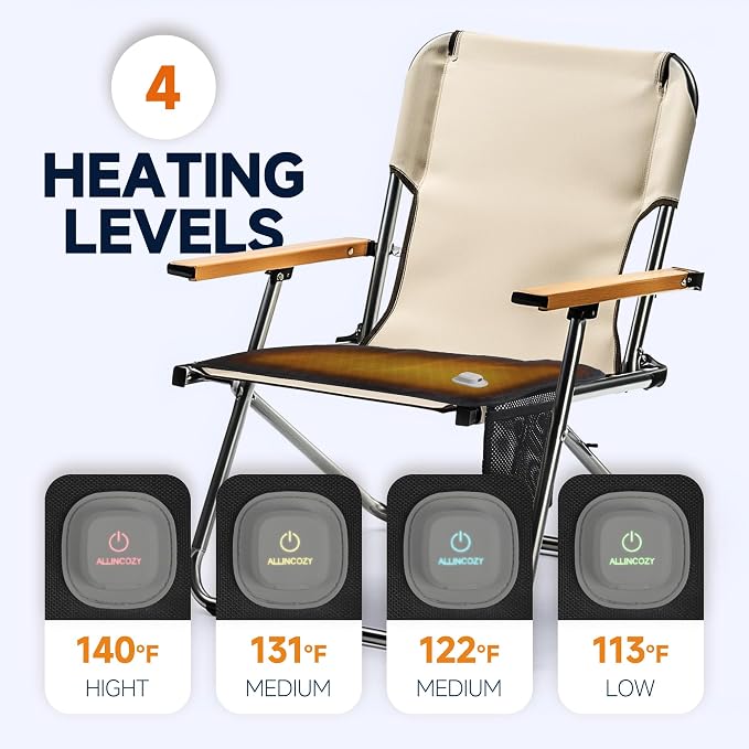 Heated Stadium Seat Mat, Lightweight Foldable Bleacher Pad, 4 Heat Settings and 2 Storage Pockets for Outdoor Sports, Games, Camping (Power Bank Not Included)