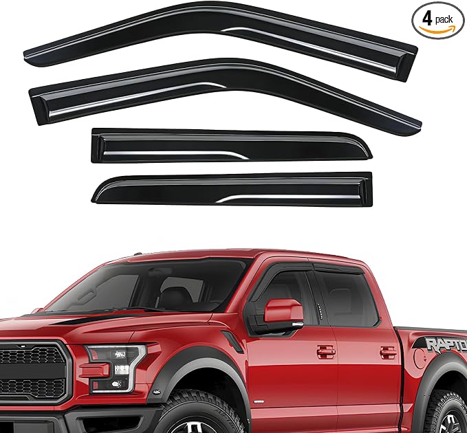 Rain Guards Fit for Ford F-150 SUPERCREW CAB 2015 2016 2017 2018 2019 2020 2021 2022 2023 2024 2025 2026, Tape-on Durable Side Window Sun Wind Deflectors 2015-2026 F150 Rain Guard Black 4 PCS