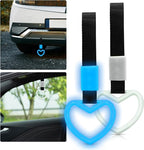2 Pcs Heart Shaped Car Handle Strap – Drift Charm Rear Bumper Warning Ring Decor for Car Interior Exterior, Subway Bus Handle Accessory, Cute Heart Car Decor Gift for Women & Men (Luminous Blue)