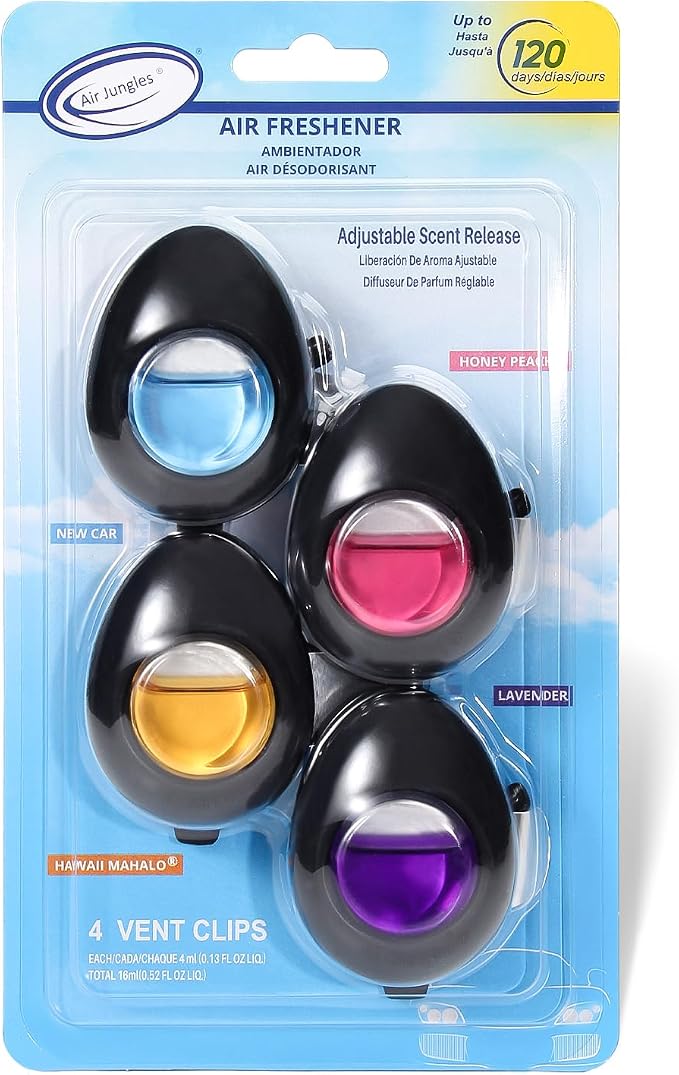 Car Air Freshener Vent Clip 4 Ct, Variety Scent for Men & Women | Long-Lasting Car Odor Eliminator, Easy Clip-On, Up to 120 Days Freshness for Cars, Trucks, and SUVs, 4 mL Each
