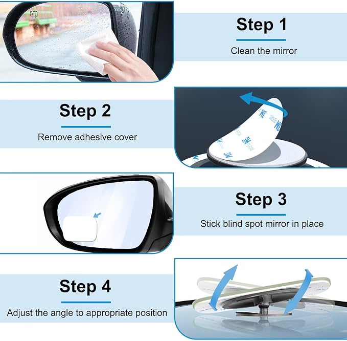 4 Pack Blind Spot Mirrors for Car, Frameless Side Mirror Blindspot Convex HD Glass Car Accessories, Side View Mirror Blindspot with Wide Angle Adjustable Stick for Cars, SUVs and Trucks