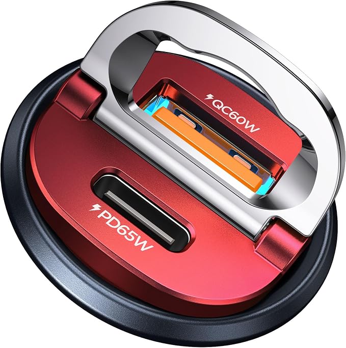 【Upgraded】 125W USB C Car Charger Super Fast Charging for iPhone 16, [PD65W & QC60W][All Metal] Cigarette Lighter Car Charger,Dual Port for iPhone 16 15 Pro iPad Samsung S25 S24 MacBook-Red