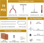 Heavy Duty Tire Plug Kit - 70pcs All-in-One Universal Tire Repair Kit for Tubeless Flats, Emergency Tire Patch Kit for Car, Truck, SUV, ATV, Motorcycle, Trailer & RV
