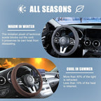 14 inch Brown Suede D Shaped Steering Wheel Cover, Breathable Non-Slip Sweat-Proof Wear-Resistant No Pilling, Warm in Winter and Cool in Summer