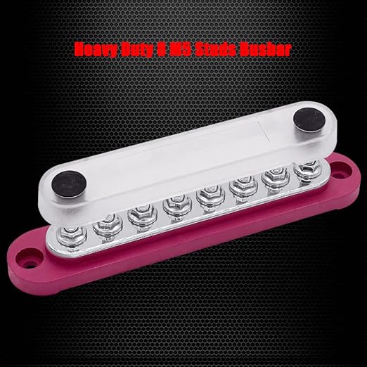 8 x M5 (#10) Studs Power Distribution Block Bus Bar 12V, 5.9" HD 120A Marine BusBar Battery Distribution Block W/Cover for Car Boat Solar (Red)