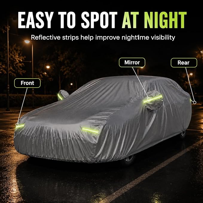 Heavy Duty Car Cover 189"×75"×59" Waterproof All-Weather Sedan Cover with Zipper Door+Windproof Straps，UV Snowproof Dustproof Fit for Toyota Corolla Honda Civic VW Jetta Kia Forte Elantra+More