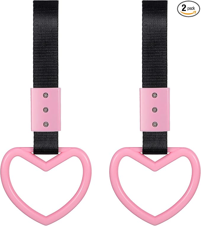 2 Pieces Heart Shaped Car Handle Straps Drift Charm Rear Bumper Warning Ring Decor Subway Bus Broken Heart Handle for Car Interior(Light Pink)