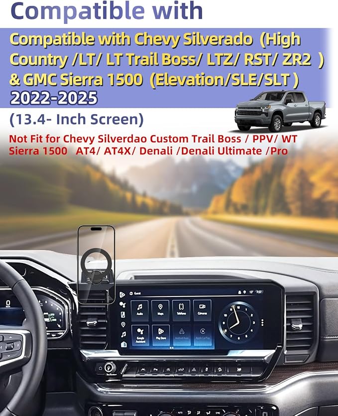 PZK Car Phone Holder for 2022-2026 Chevy Silverado/GMC Sierra 13.4'' Screen | Compatible with MagSafe Magnetic Phone Mount 360° Rotation Hands-Free Chevy LT/RST/ZR2/LTZ/LT Trail Boss/High Country