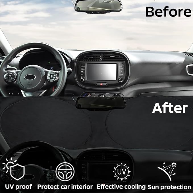 for Soul Windshield Sun Shade Window Sunshade Custom-fit 2020-2026 Kia Soul Wagon Windshield Cover Foldable Sun Visor Thicken 4-Layer Reflective Protector Block UV Rays Car Accessories