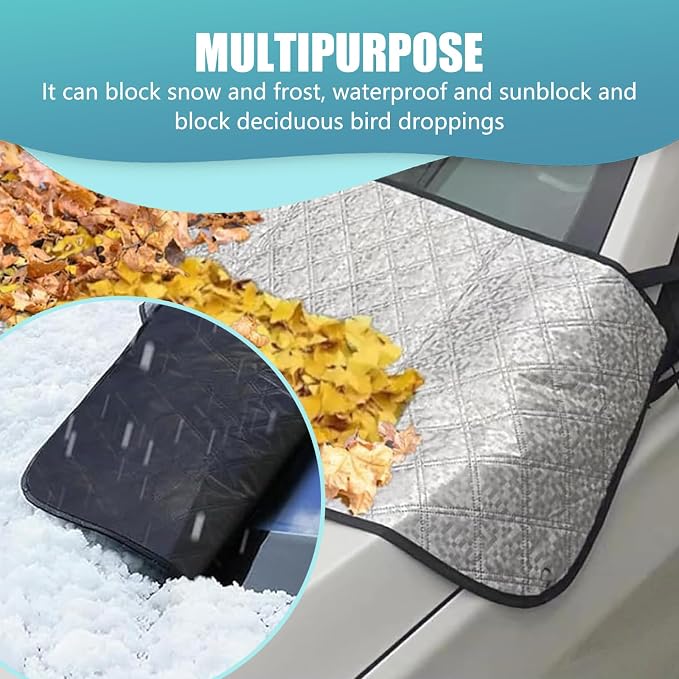 1 PC Car Front Windshield Wiper Snow Cover, 66.9" x 17.7" Dust Frost Protection Cover, Elastic Band + Suction Non-Destructive Installation Accessories, Compatible with Most Models (Silver)