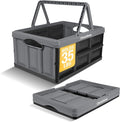 Collapsible Shopping Basket 32L – Folding Grocery Basket with Handles, Stackable Reusable Storage Crate with 35 lb Capacity, Recycled Plastic, Car Trunk Organizer - Stone Gray