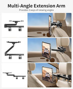 Tablet Holder for Car - [3 in 1 Adjustable Extension Arm] Upgraded iPad Holder for car Backseat with Holding Net, Road Trip Essentials for Kids, for 4.7-13" iPad Pro, Air, Mini, Fire HD, Phone