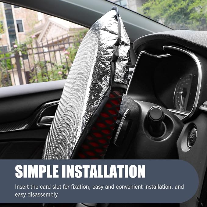 Car Steering Wheel Sun Shade, Steering Wheel Cover, Sun Heat Shield Anti-Heat Aluminum Foil Steering Wheel Shade, Heat Shield, Universal Car UV Protector (18.11 x 18.11Inch)