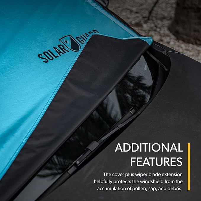 SolarGuard Plus Sunshade for Car Windshield - Reflective Car Shades for Windshield, Blocks Damaging UV Rays - for Use on Front Window Exterior, Includes Security Flaps - Pool Blue, Standard Size