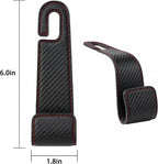 Leather Car headrest hook for purses and bags (Black Carbon fiber, 2pcs) | Leather wrap hook with Larger strap holder, friendly to your leather purse. Strong load up to 44lbs.