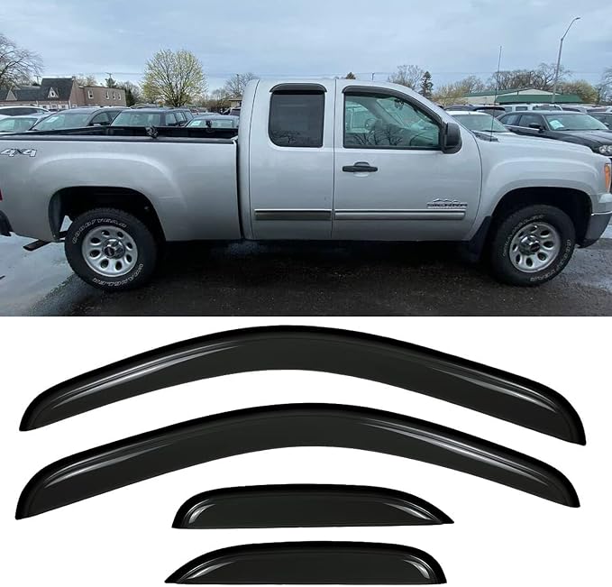 Rain Guards Window Deflectors Visors for 2007-2014 Chevy Silverado/GMC Sierra 1500/2500HD/3500HD Extended Cab, Side Window Deflectors Vent Guard Shade Sun Visor,94040 Dark Smoke Tint,4-Pieces Set