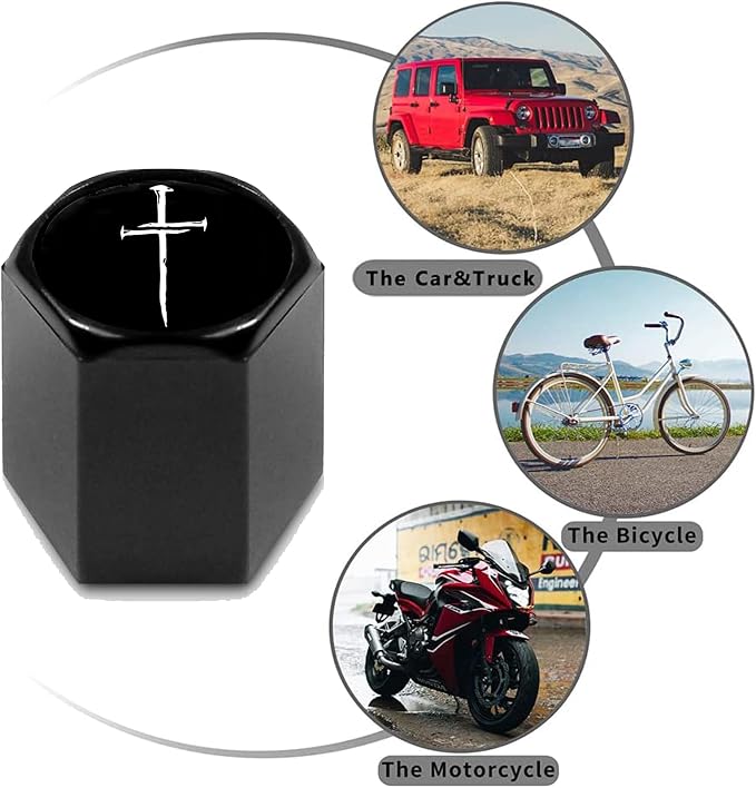 4pcs Tire Valve Stem Caps, Compatible with Cross of Nails, Christian Religious Cross with Nails, Jesus Christ Stem Cap Universal Car Air Cover Car Accessories for Cars, SUV, Truck, Motorcycles