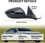 Right Passenger Side Mirror Compatible with Honda Accord LX Sport 1.5T 2018-2025 Power Glass | Non-Heated | Paint to Match Repalces HO1321328 76208-TVA-A02 (3Pins-Black)