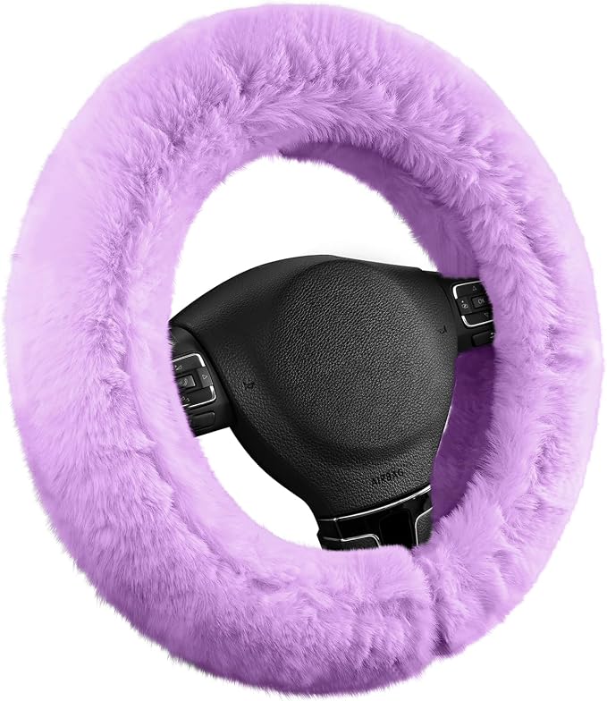 Steering Wheel Cover, Fluffy Car Wheel Covers for Women/Girls/Ladies，Soft Wool Fur Steering Wheel Protector, Universal 14 1/2 inches to 15 inches - Purple