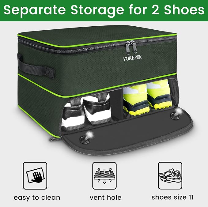 2 Layer Golf Trunk Organizer, Golf Gifts for Men with Separate Ventilated Compartment for 2 Pair Shoes, Waterproof Car Trunk Locker for Balls, Tees, Clothes, Gloves, Gifts for Golfers