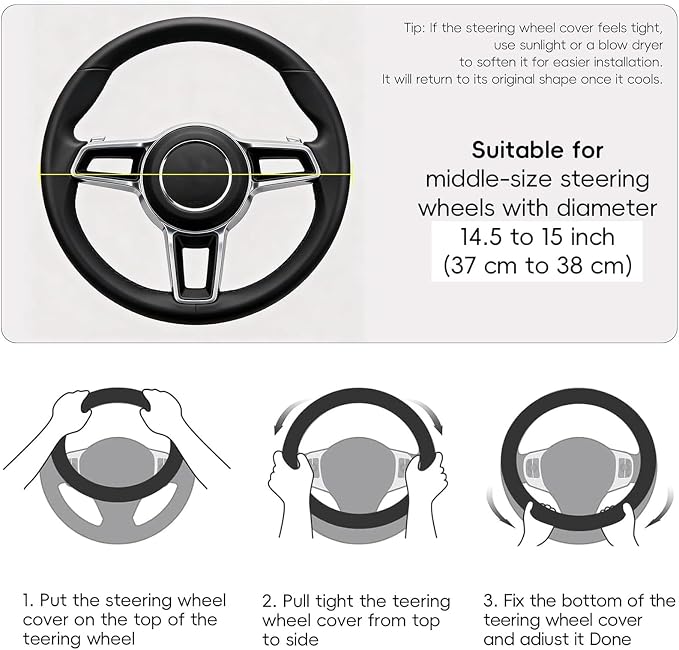 Steering Wheel Cover, Universal Fit 15 Inch Microfiber Leather Car Wheel Protector, Anti-Slip, Black
